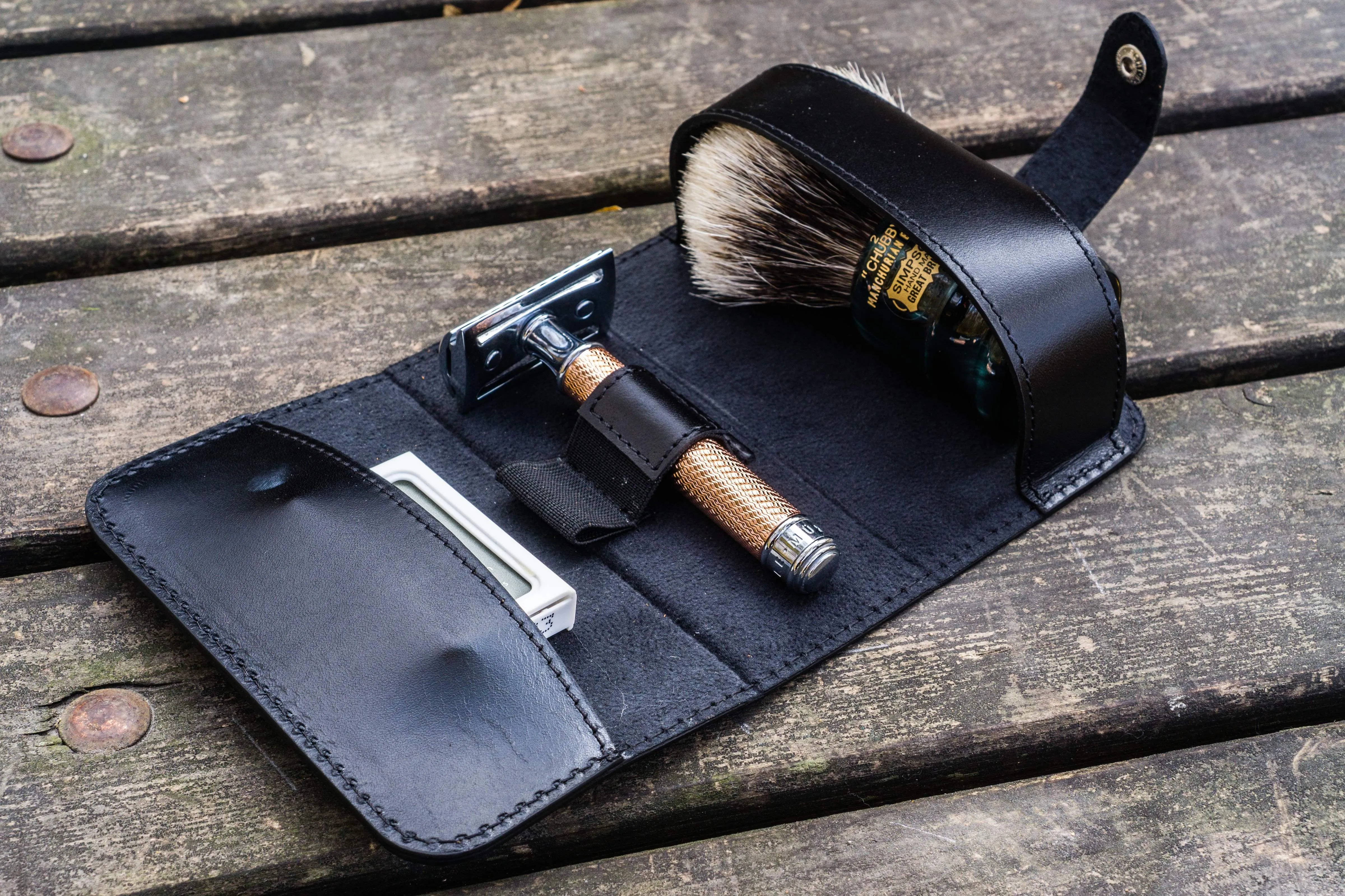 Leather Shaving Travel Kit - Black