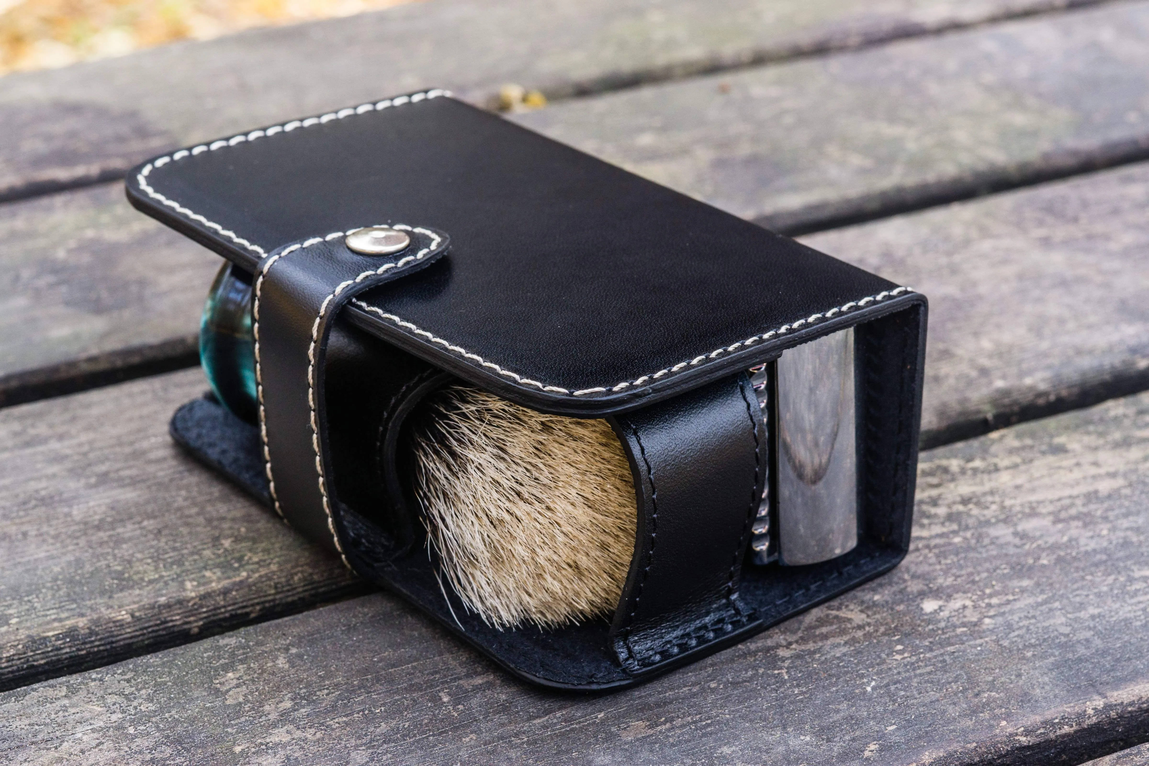 Leather Shaving Travel Kit - Black