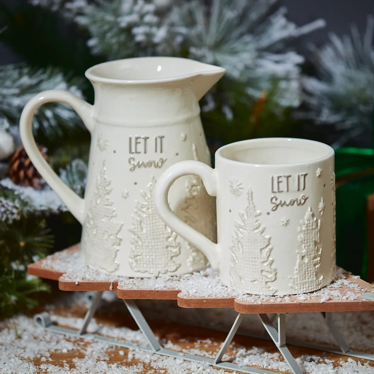 'Let It Snow' Ceramic Jug With Raised Textured Trees