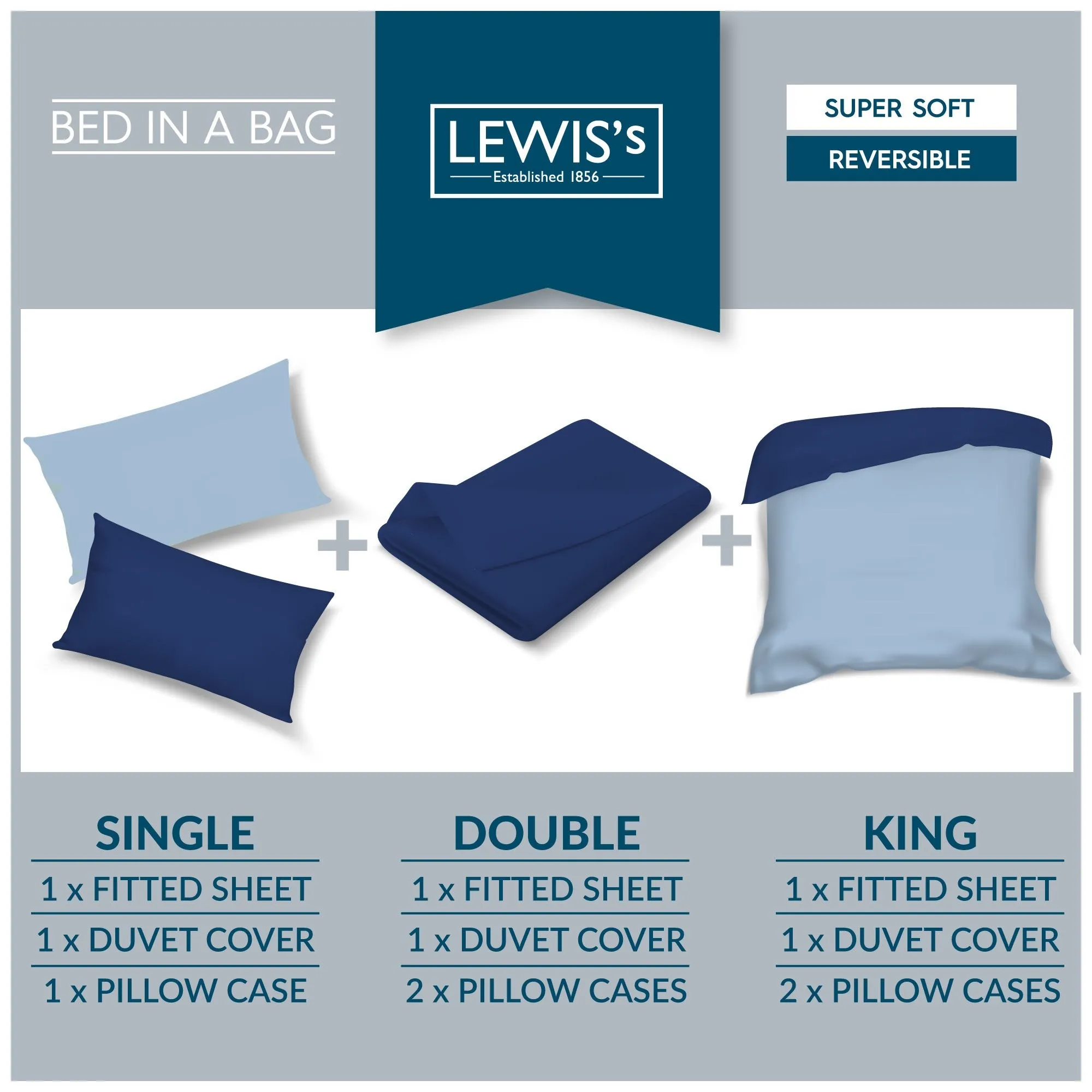 Lewis's Reversible Printed Bed In A Bag - Blue Stripe