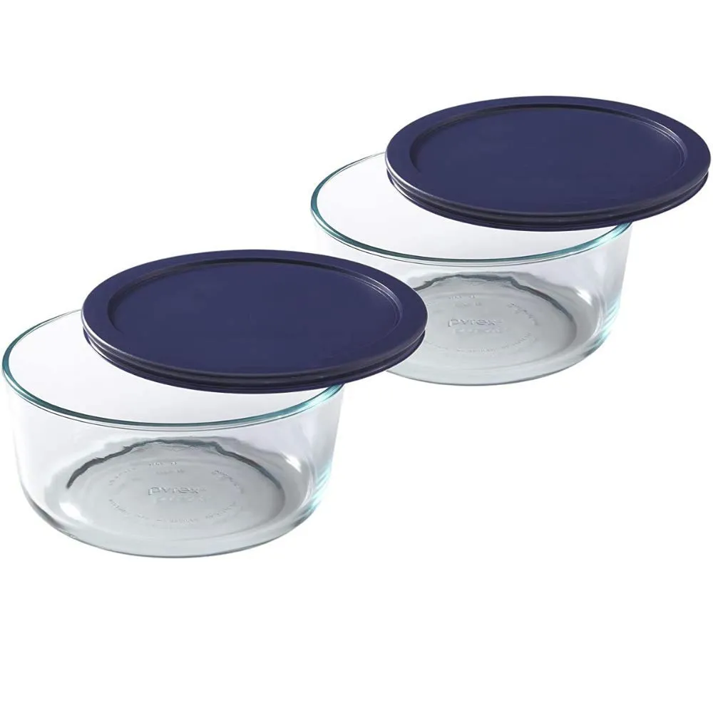 Lids for Pyrex and Anchor Round Glass Containers (4-Cups, Blue-6 PACK