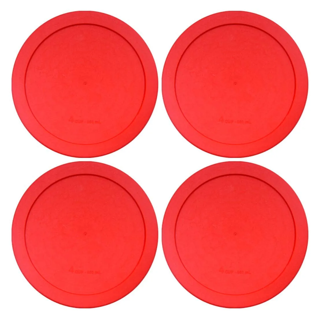 Lids for Pyrex and Anchor Round Glass Containers (4-Cups, Red-4 PACK