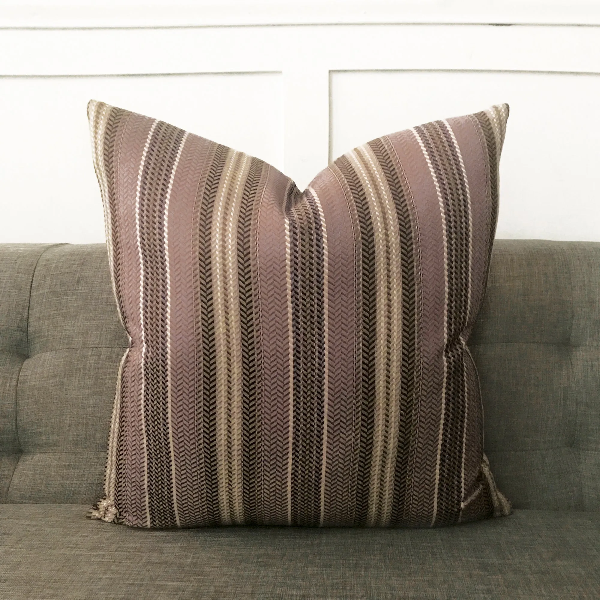 Lilac Woven Geometric Stripe Throw Pillow Cover 22x22