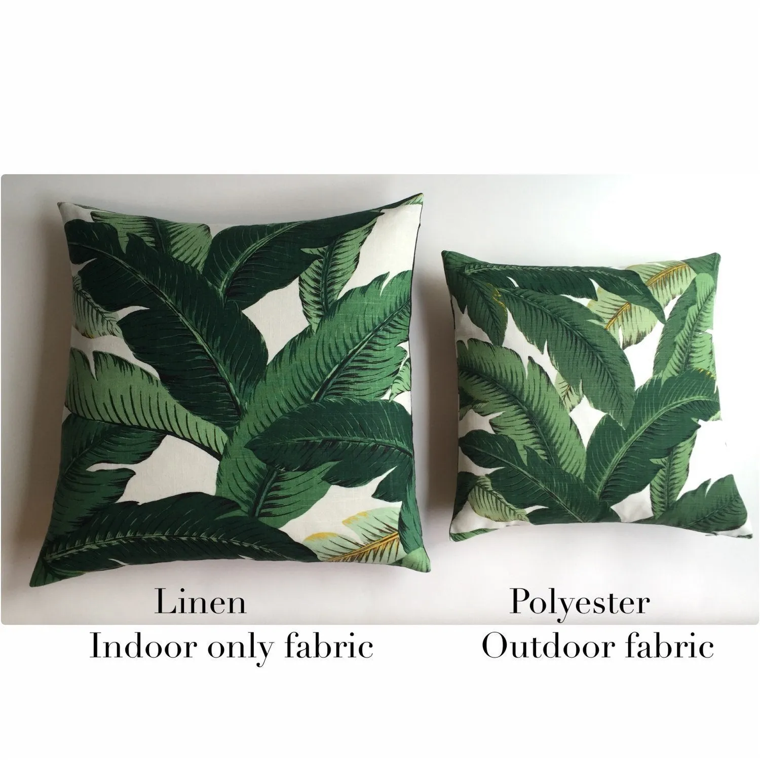 Linen Banana Leaves Zippered Pillow Cover 24x24 26x26 / Hollywood Regency INDOOR ONLY Cushion / Soft Banana Leaf Pillow