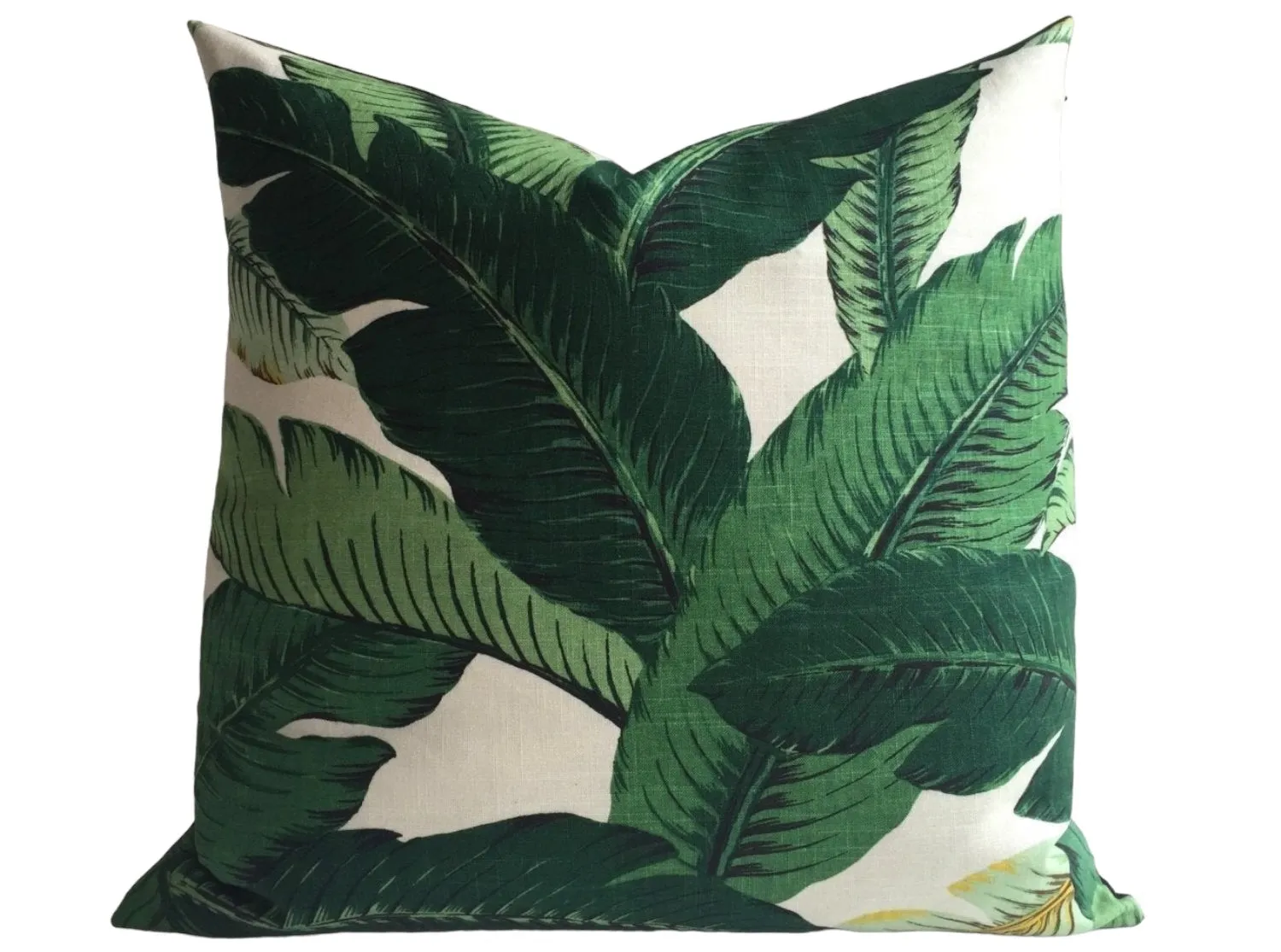 Linen Banana Leaves Zippered Pillow Cover 24x24 26x26 / Hollywood Regency INDOOR ONLY Cushion / Soft Banana Leaf Pillow