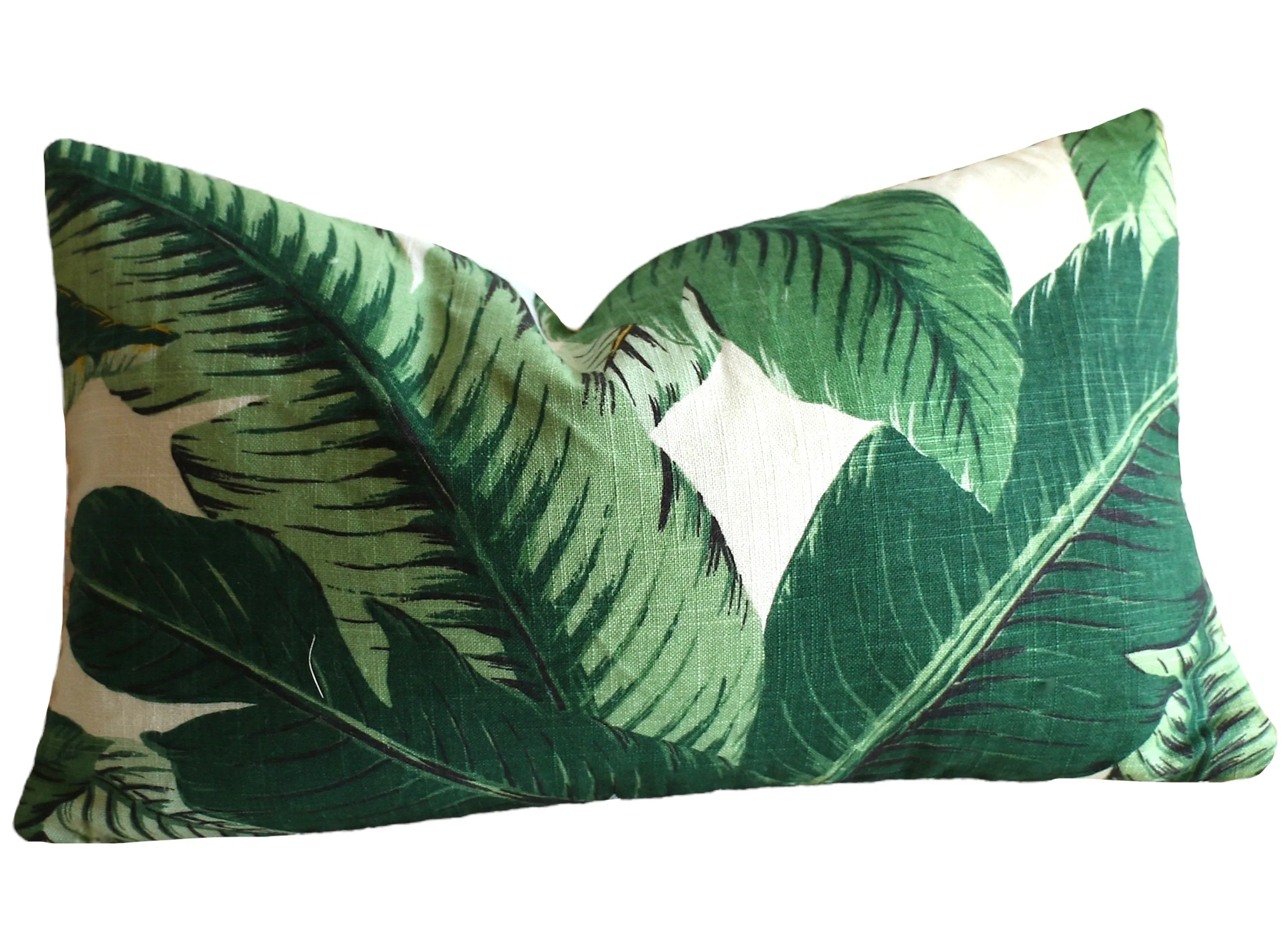 Linen Banana Leaves Zippered Pillow Cover 24x24 26x26 / Hollywood Regency INDOOR ONLY Cushion / Soft Banana Leaf Pillow