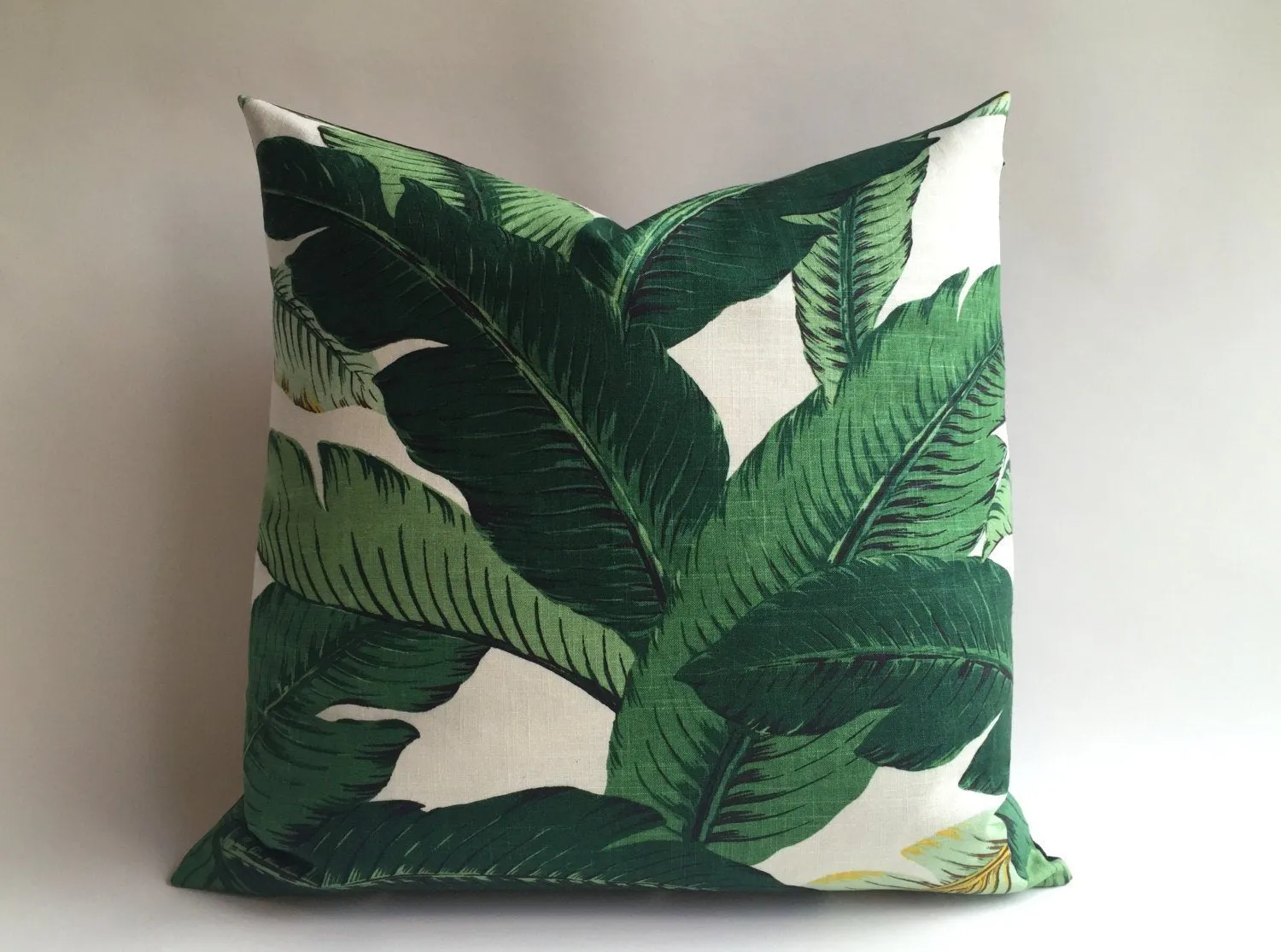 Linen Banana Leaves Zippered Pillow Cover 24x24 26x26 / Hollywood Regency INDOOR ONLY Cushion / Soft Banana Leaf Pillow