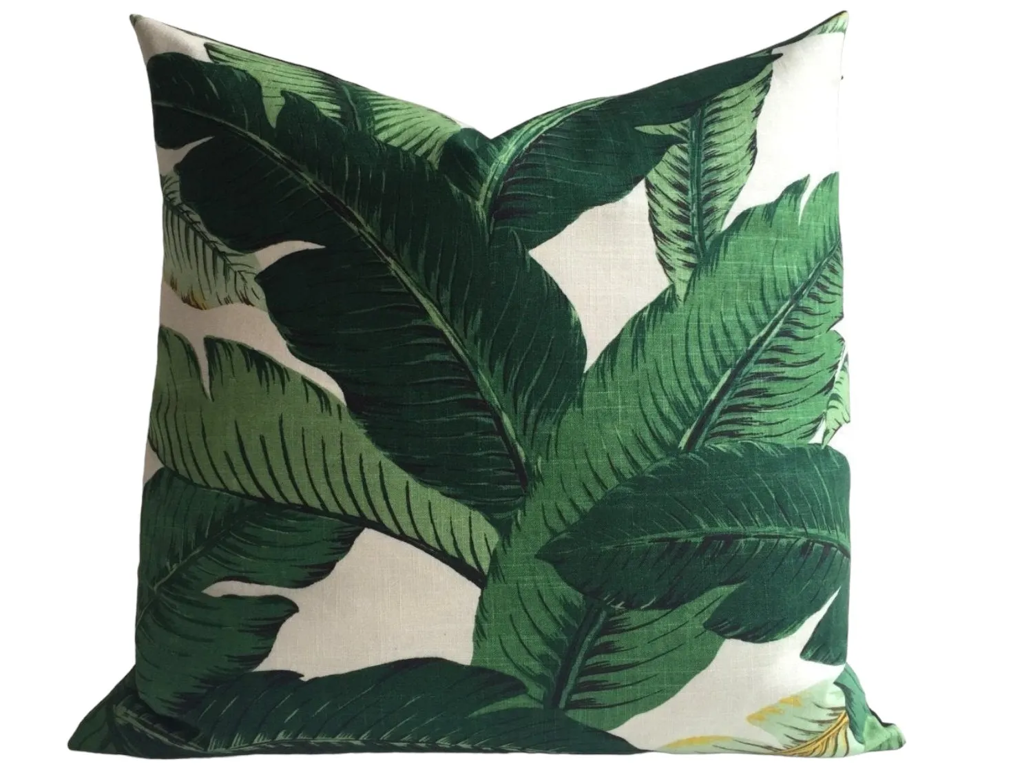 Linen Banana Leaves Zippered Pillow Cover 24x24 26x26 / Hollywood Regency INDOOR ONLY Cushion / Soft Banana Leaf Pillow