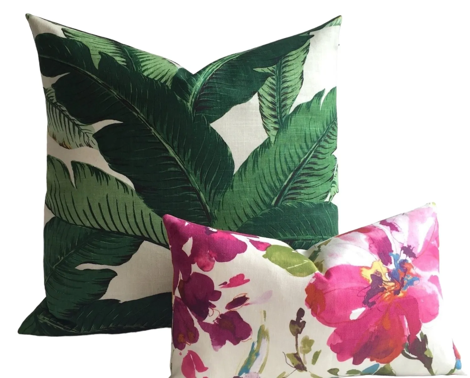 Linen Banana Leaves Zippered Pillow Cover 24x24 26x26 / Hollywood Regency INDOOR ONLY Cushion / Soft Banana Leaf Pillow