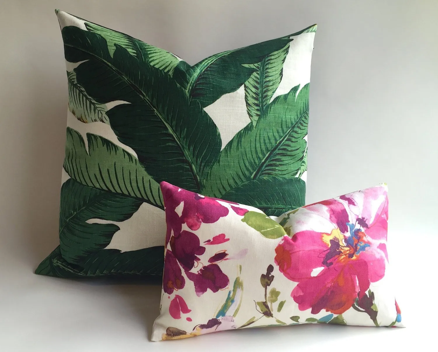 Linen Banana Leaves Zippered Pillow Cover 24x24 26x26 / Hollywood Regency INDOOR ONLY Cushion / Soft Banana Leaf Pillow