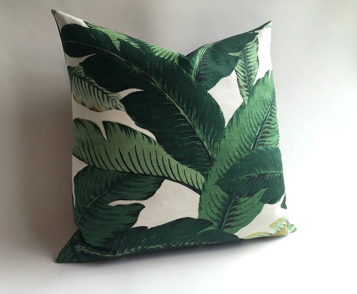 Linen Banana Leaves Zippered Pillow Cover 24x24 26x26 / Hollywood Regency INDOOR ONLY Cushion / Soft Banana Leaf Pillow