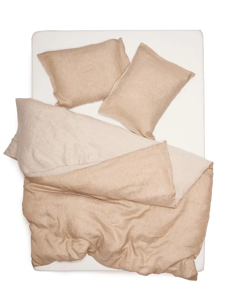 Linen Bedding Two Tone Stonewashed in Sand Color