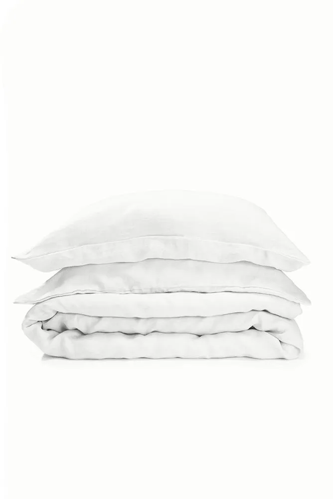 Linen Bedding Two Tone Stonewashed in White Color