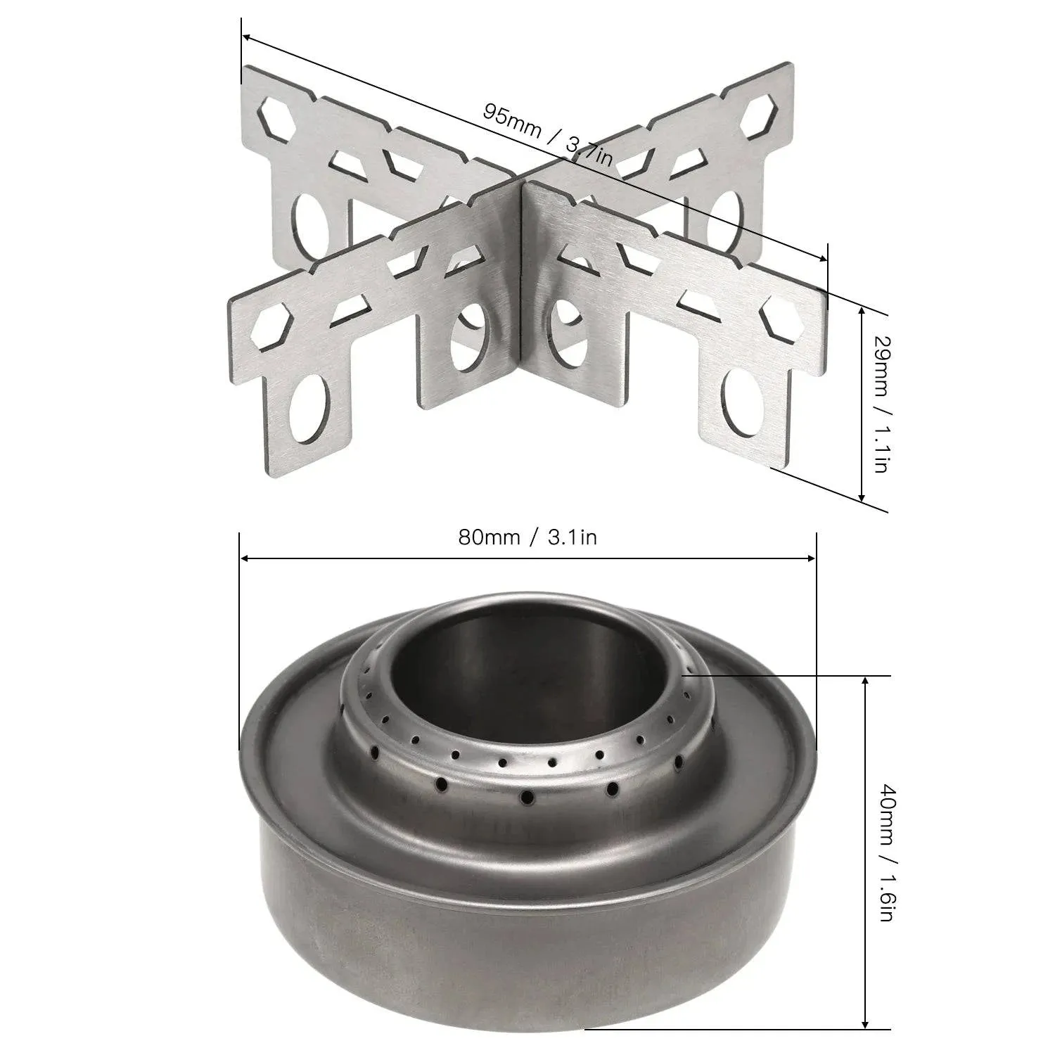 Lixada Outdoor Camping Stainless Steel/Titanium Mini Alcohol Stove with Cross Stand Stove Rack Support Stand For Hiking Picnic