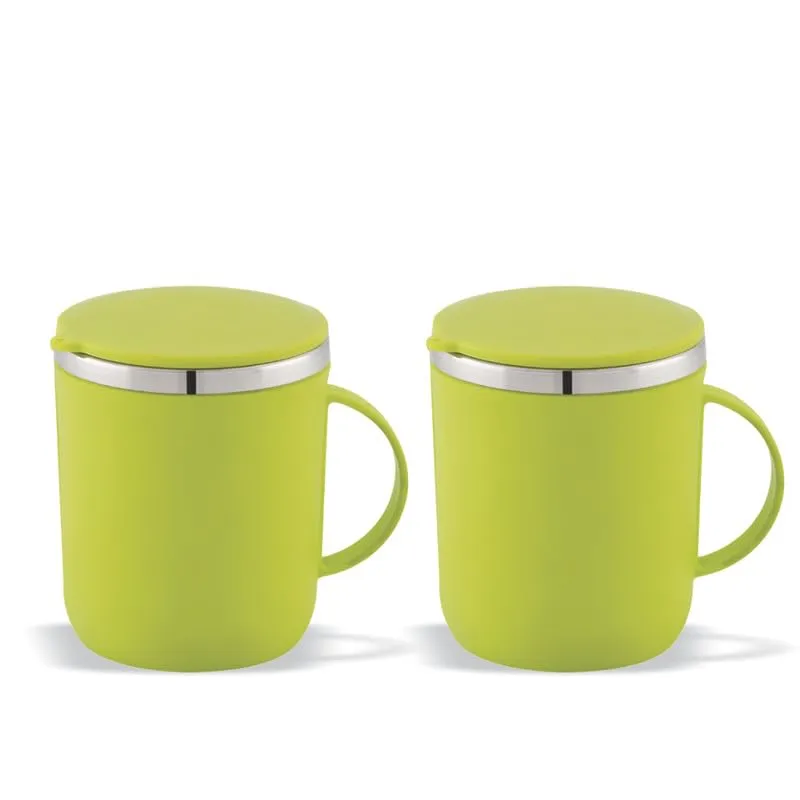 Magnus Espresso Mug | Green Stainless Steel Coffee Mug 300ML With Lid and Handle | Wide Mouth Mug Keeps Beverages Hot & Cold 300ML (Set of 2 Pcs)