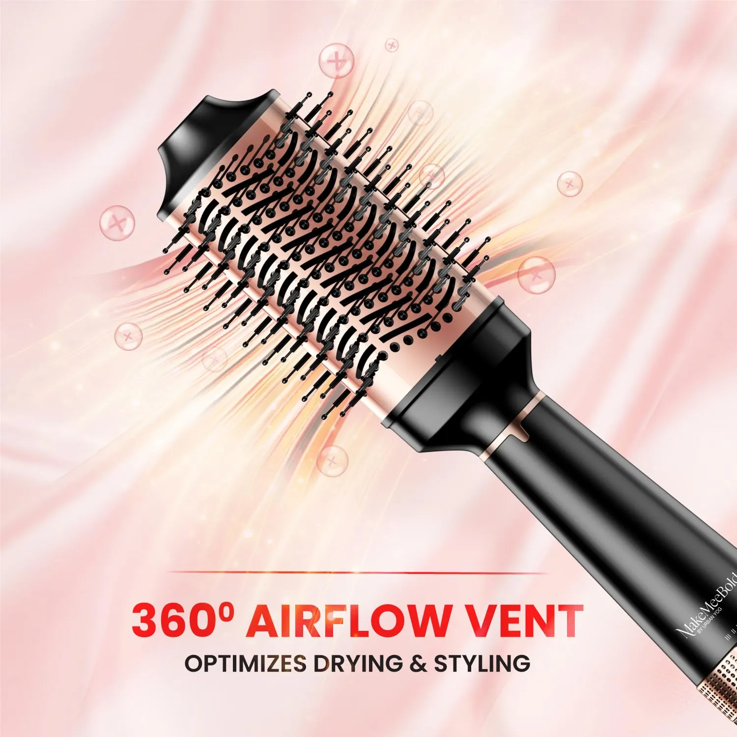 MakeMeeBold Hot Air Brush by Urban Yog | 2-in-1 Hair Dryer & Straightener with 3 Temp & 2 Speed Settings, 360° Airflow Vents, PTC Fast Heating, Ceramic Plates, Auto Shut-Off, Tangle-Free Bristles