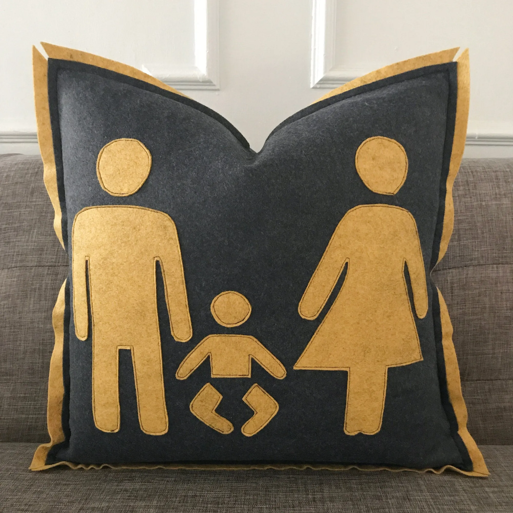 Male Female Family Felt Decorative Pillow Cover 18x18