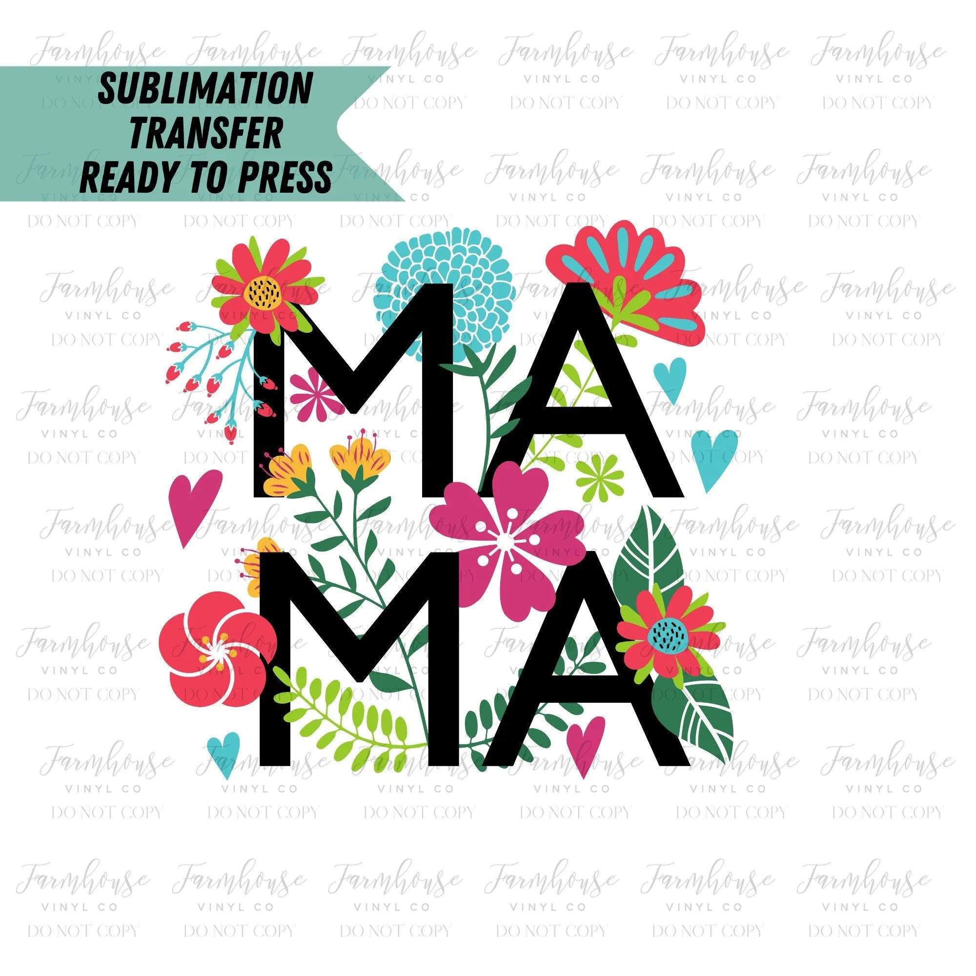 Mama Mini Square Flowers Ready to Press Sublimation Transfer