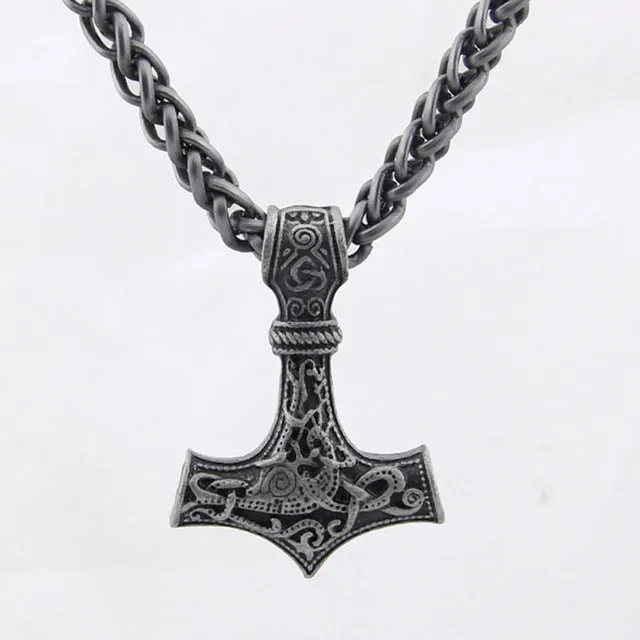 Metal Thor's Hammer Mjolnir Viking Amulet Pendant Necklace with Viking Box