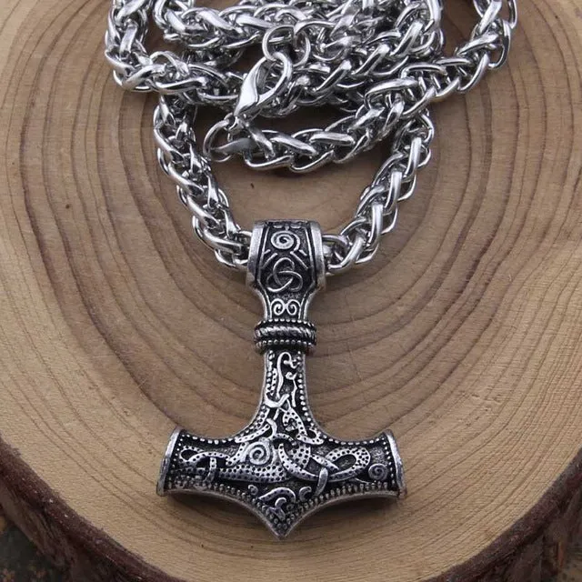 Metal Thor's Hammer Mjolnir Viking Amulet Pendant Necklace with Viking Box