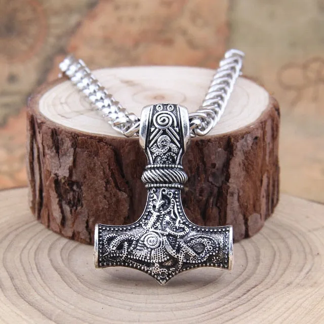 Metal Thor's Hammer Mjolnir Viking Amulet Pendant Necklace with Viking Box