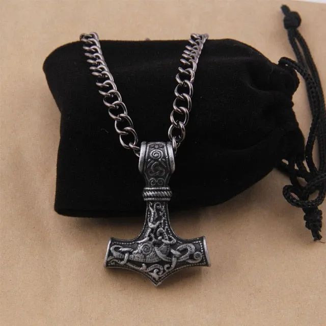 Metal Thor's Hammer Mjolnir Viking Amulet Pendant Necklace with Viking Box