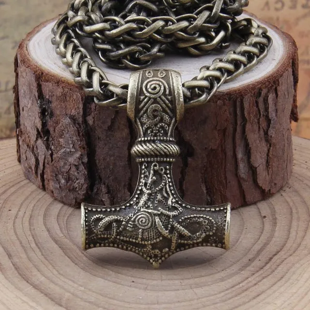 Metal Thor's Hammer Mjolnir Viking Amulet Pendant Necklace with Viking Box