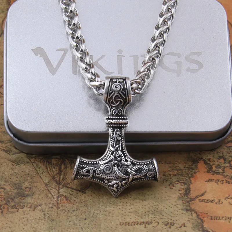 Metal Thor's Hammer Mjolnir Viking Amulet Pendant Necklace with Viking Box