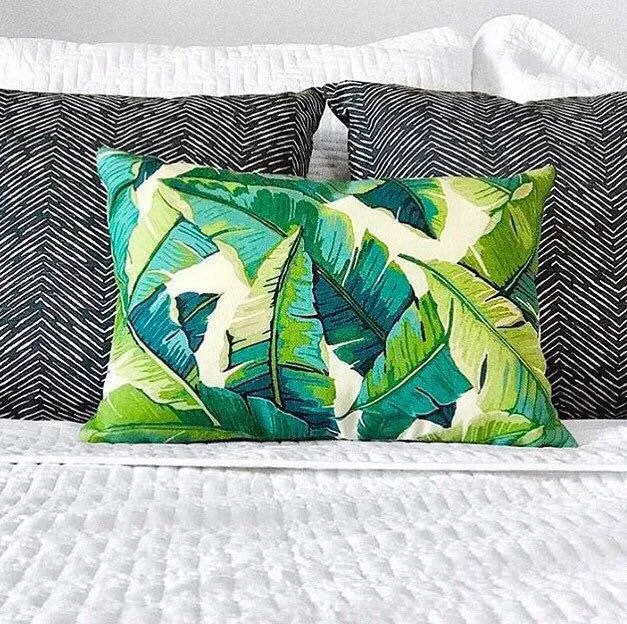 Miami Banana Leaves Pillow Cover / Indoor Outdoor Teal Navy pillow Cover / Beverly Hills Pillow Cover