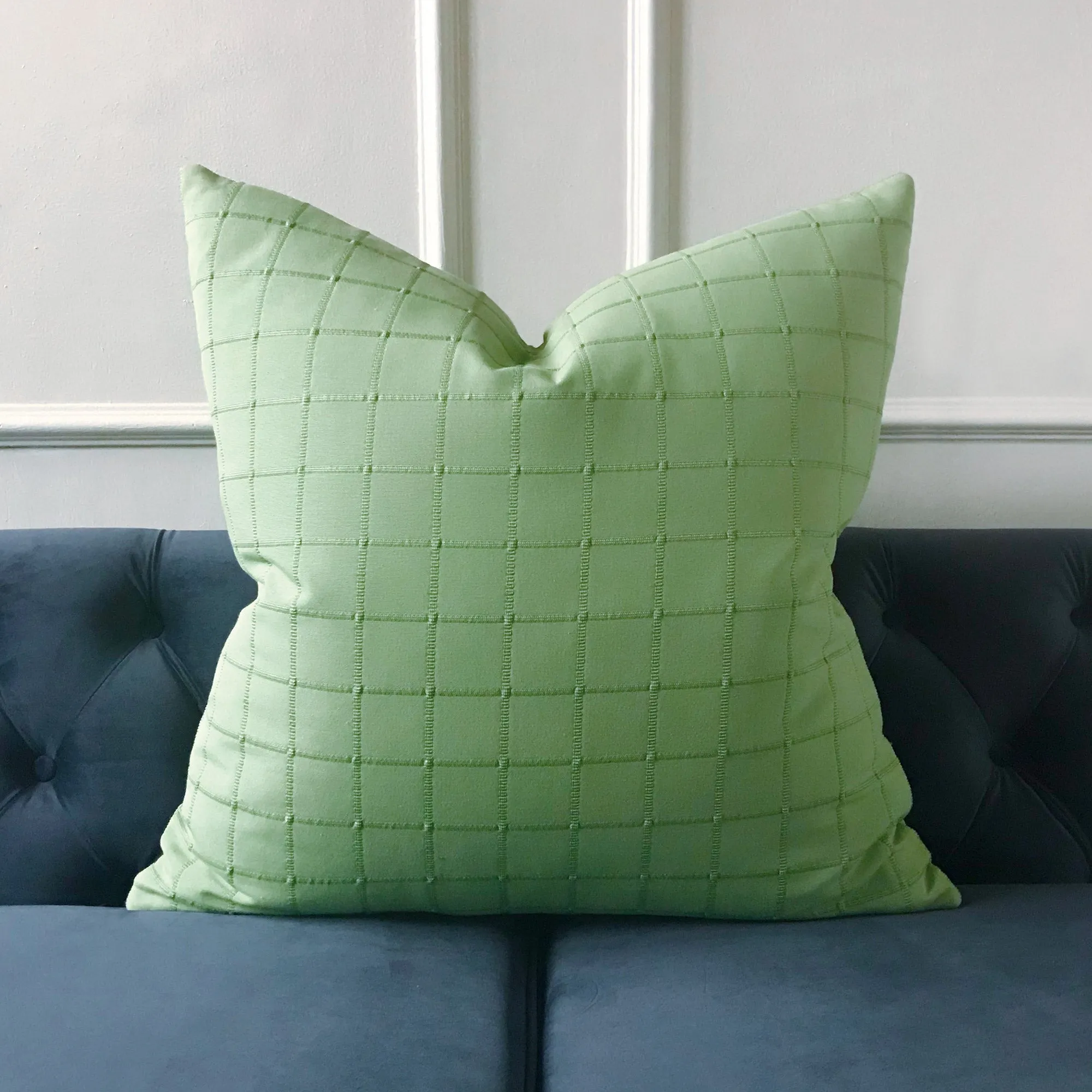 Mint Green Masculine Check Throw Pillow Cover 24x24