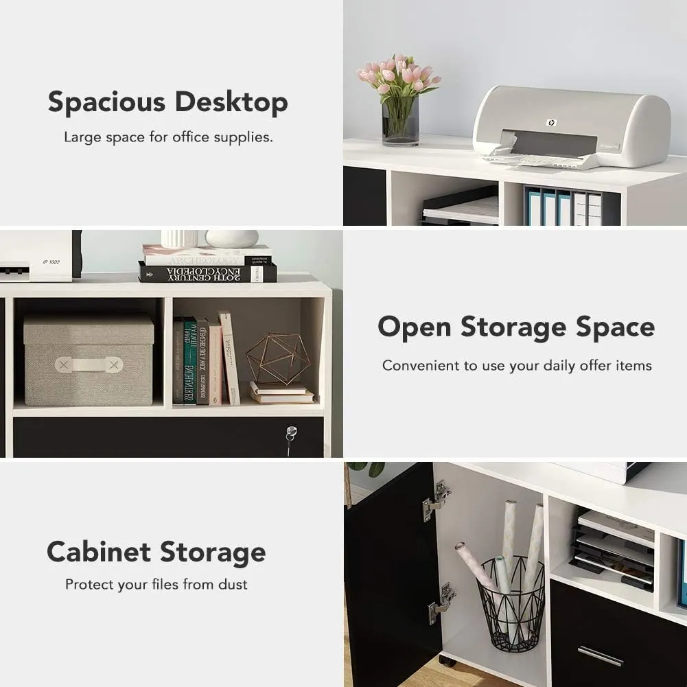 Mobile File Cabinet, Modern Filing Cabinet with Lock and Drawer