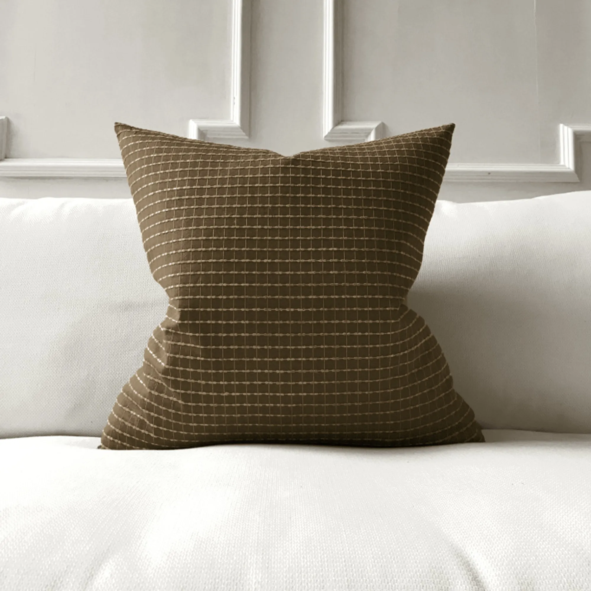 Mocha Check Throw Pillow Cover 24x24