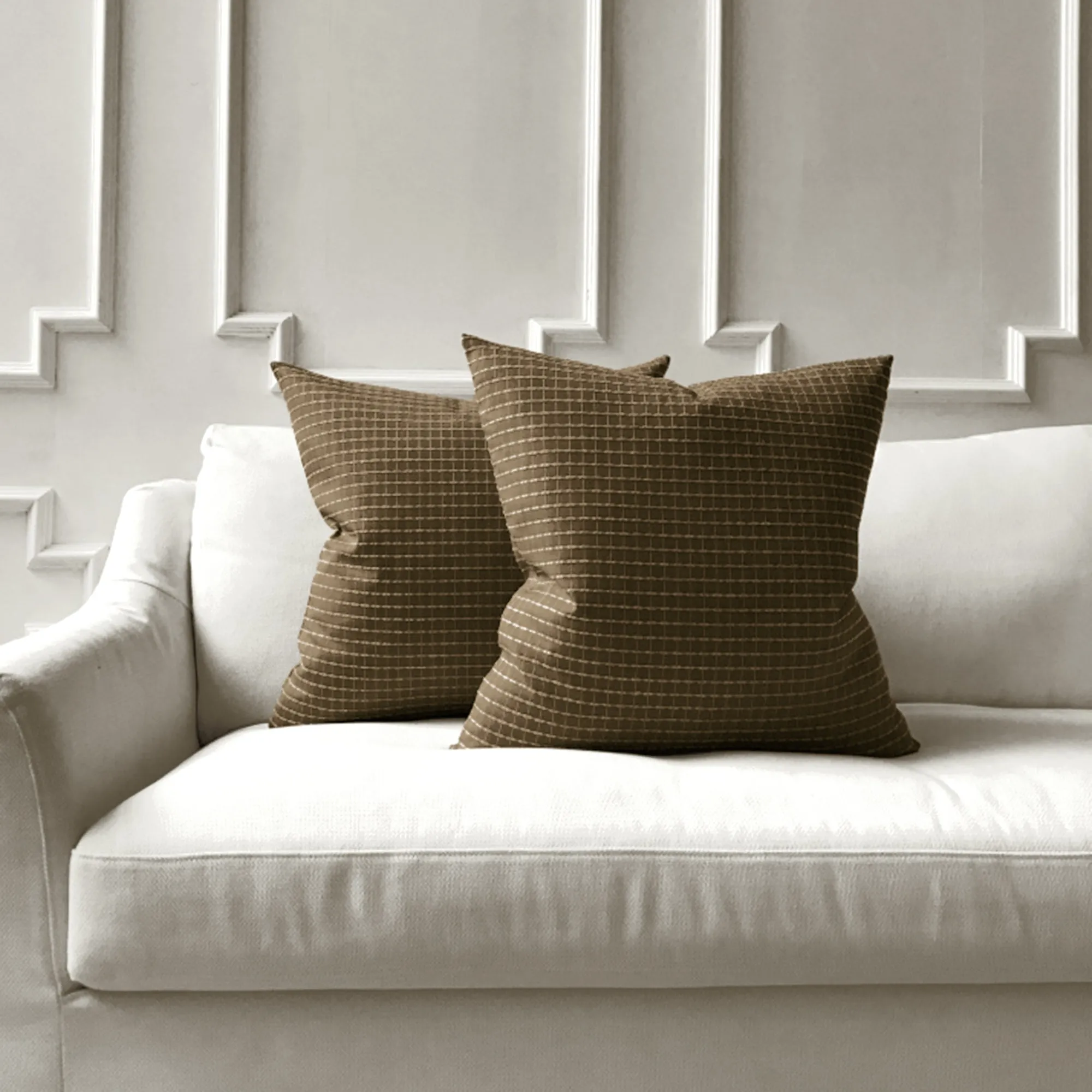 Mocha Check Throw Pillow Cover 24x24