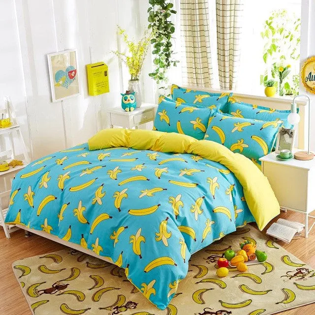 Morden bedding set 4pcs bedding housse de couette AB side bed sheet panther duvet cover set bed linens lemon fashion bed set