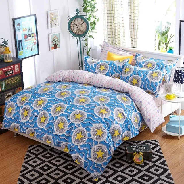 Morden bedding set 4pcs bedding housse de couette AB side bed sheet panther duvet cover set bed linens lemon fashion bed set