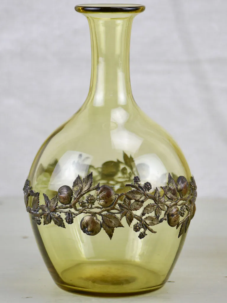 Napoleon III bedside water carafe and glass - smokey amber crystal with copper decoration