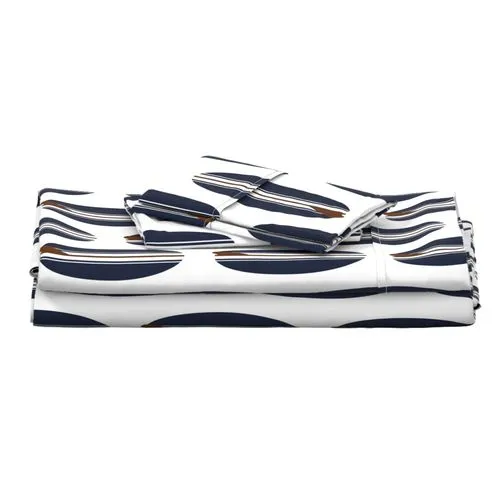 Navy Blue and Brown Classic Surfboards Sheet Set from Surfer Bedding™️ Large Scale