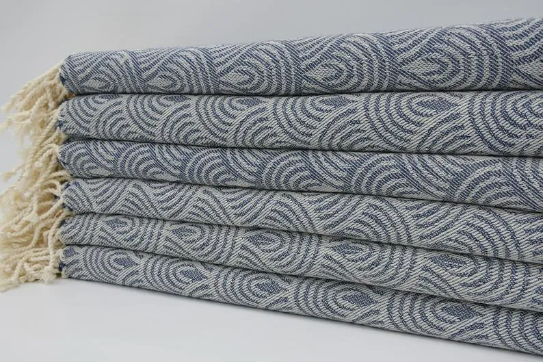 Navy Blue Waves 100% Cotton Towel