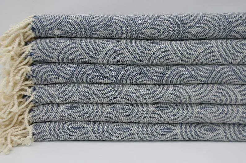 Navy Blue Waves 100% Cotton Towel