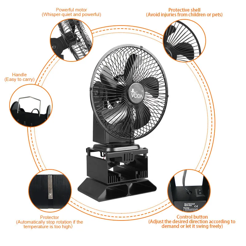 New Arrival Safety Heat Powered Oscillating Stove Fan with Shell Protection VDSF695RB