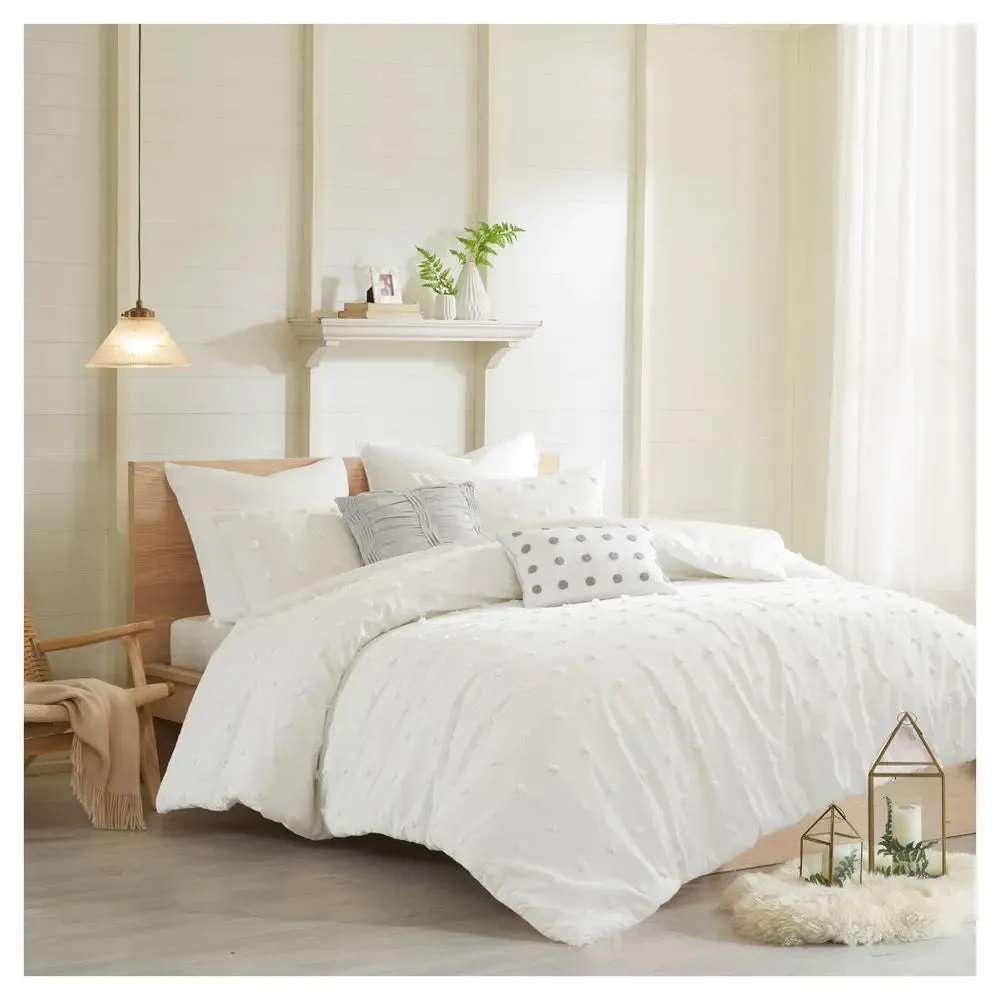 New - Urban Habitat 5-Piece Duvet Cover Set Cotton Chenille, Ivory, Twin/TwinXL