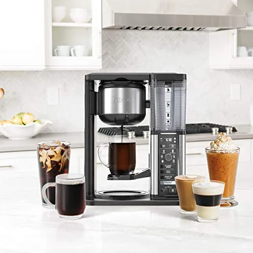 Ninja CM401 Specialty 10-Cup Coffee Maker, with 4 Brew Styles for Ground Coffee, Built-in Water Reservoir, Fold-Away Frother & Glass Carafe, Black