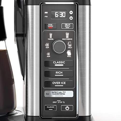 Ninja CM401 Specialty 10-Cup Coffee Maker, with 4 Brew Styles for Ground Coffee, Built-in Water Reservoir, Fold-Away Frother & Glass Carafe, Black