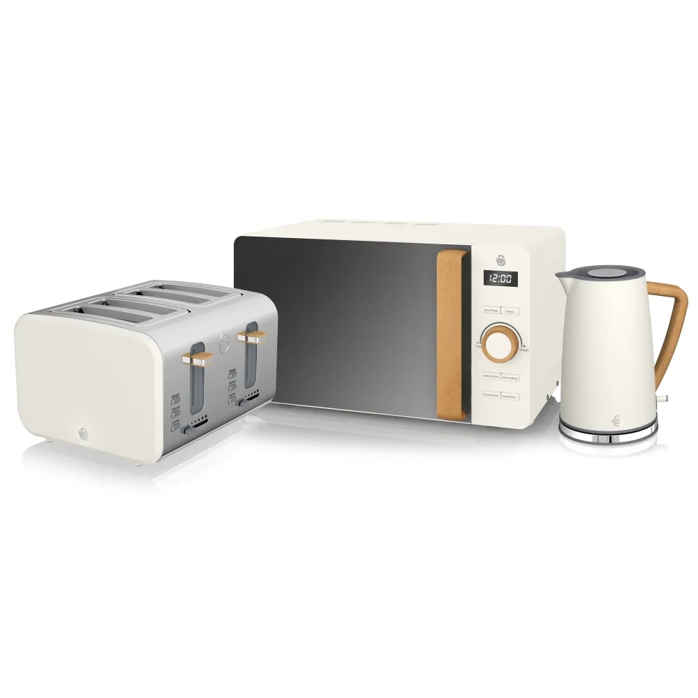 Nordic 4 Slice Toaster, Cordless Kettle and Digital Microwave bundle in White