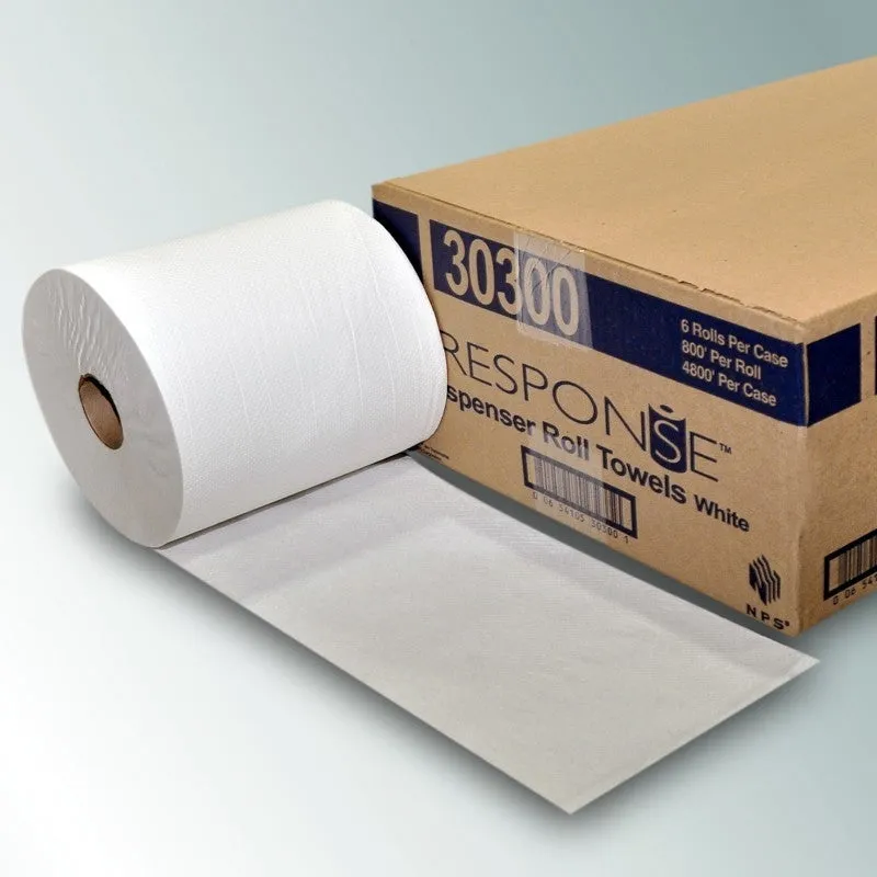 NPS® Response® #30300 White 1-Ply Restroom Roll Towels (8" x 800') - 6 Rolls