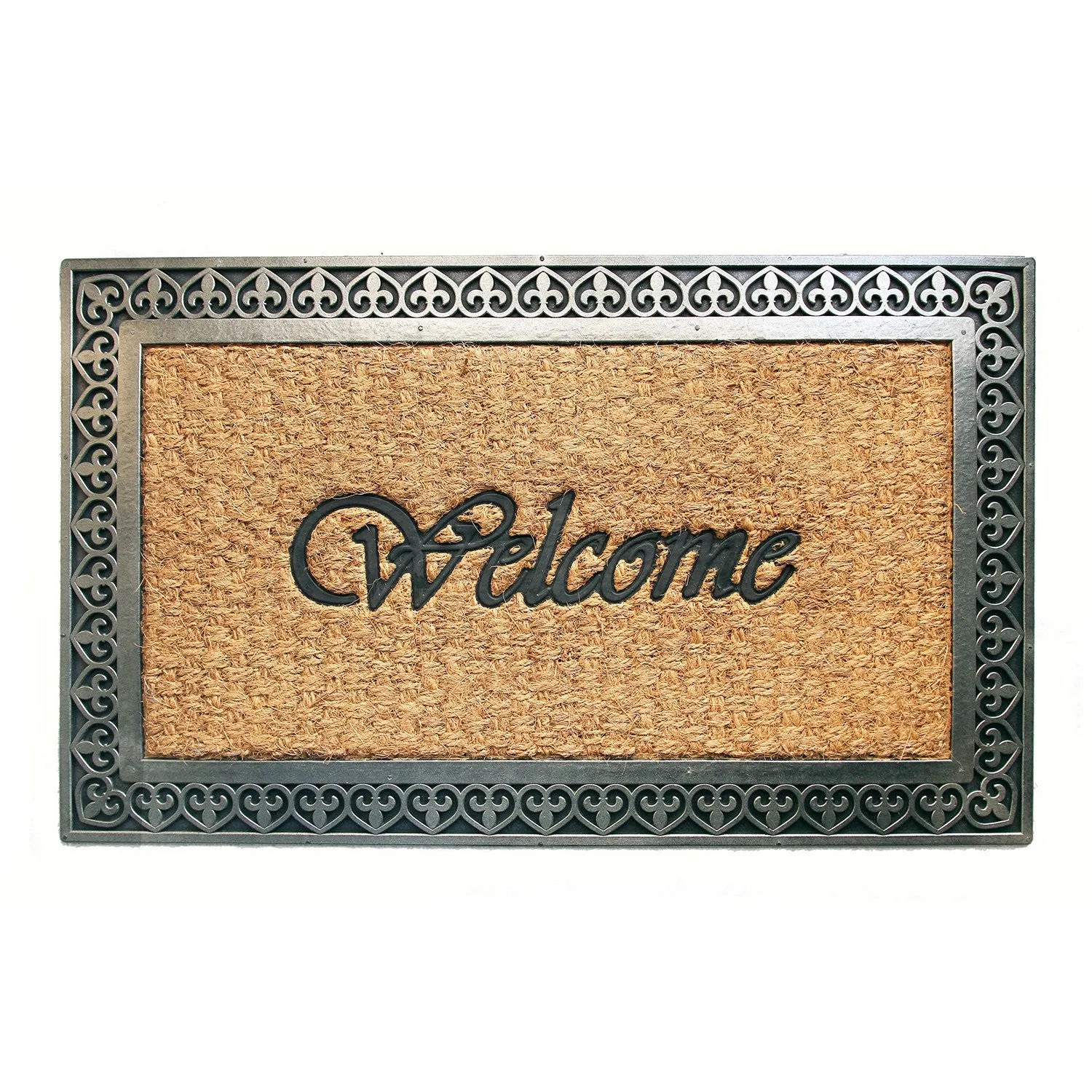 OnlyMat Metalic Grey Colour Coco Rubber Welcome Entrance Door Mat with Border