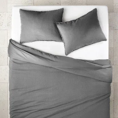 Open Box - Full/Queen Linen Blend Duvet Cover & Sham Set Dark Gray - Casaluna