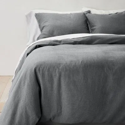 Open Box - Full/Queen Linen Blend Duvet Cover & Sham Set Dark Gray - Casaluna