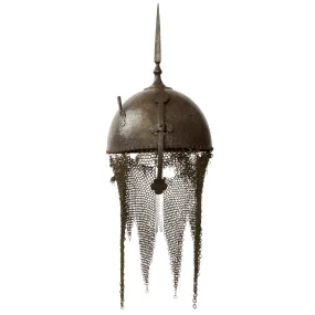 Original Magnificent Gold Inlaid & Etched Kulah Khud Spiked War Helmet - Early 19th Century