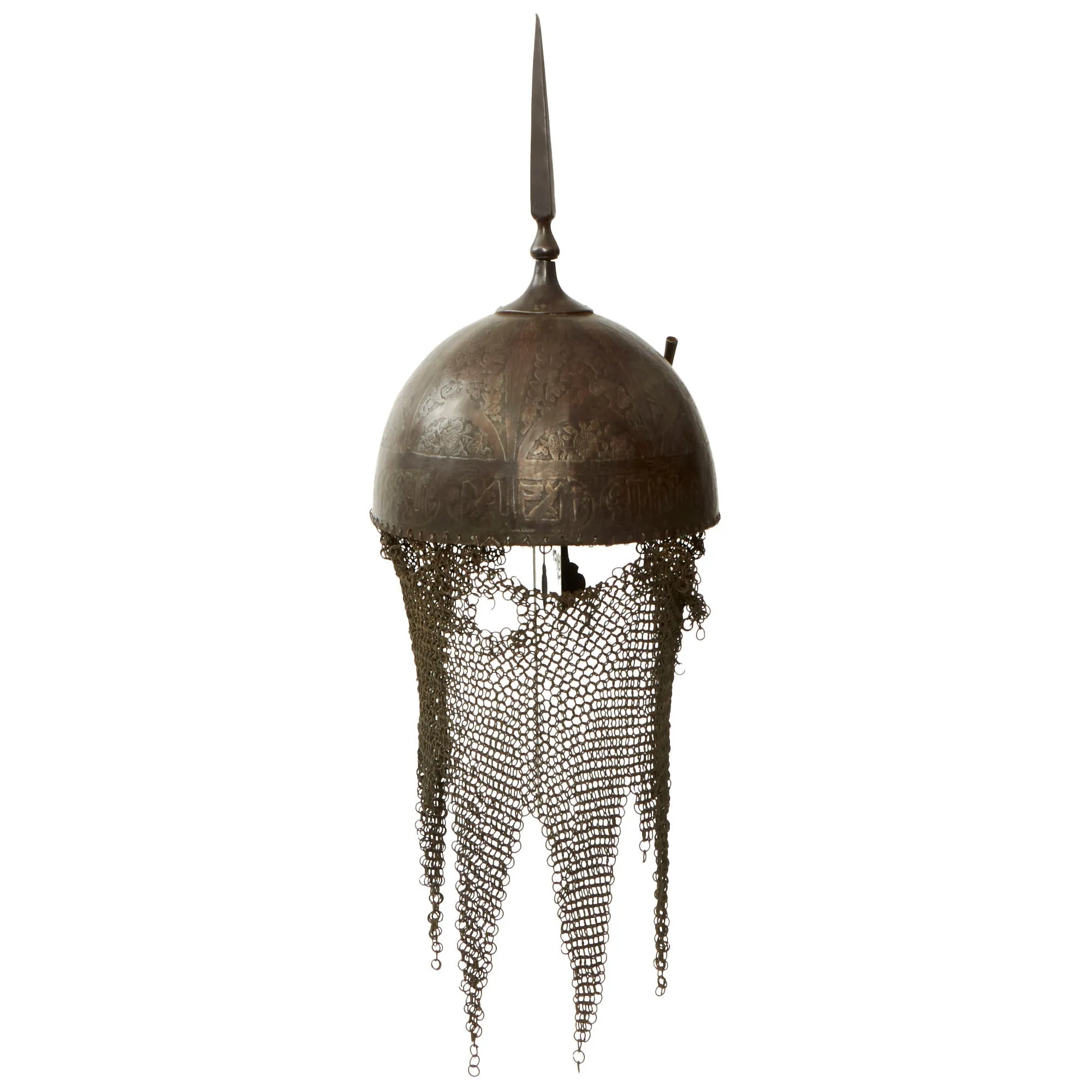 Original Magnificent Gold Inlaid & Etched Kulah Khud Spiked War Helmet - Early 19th Century